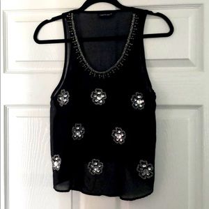 Black Sheer Vintage Shirt w/ Beads and Jewels